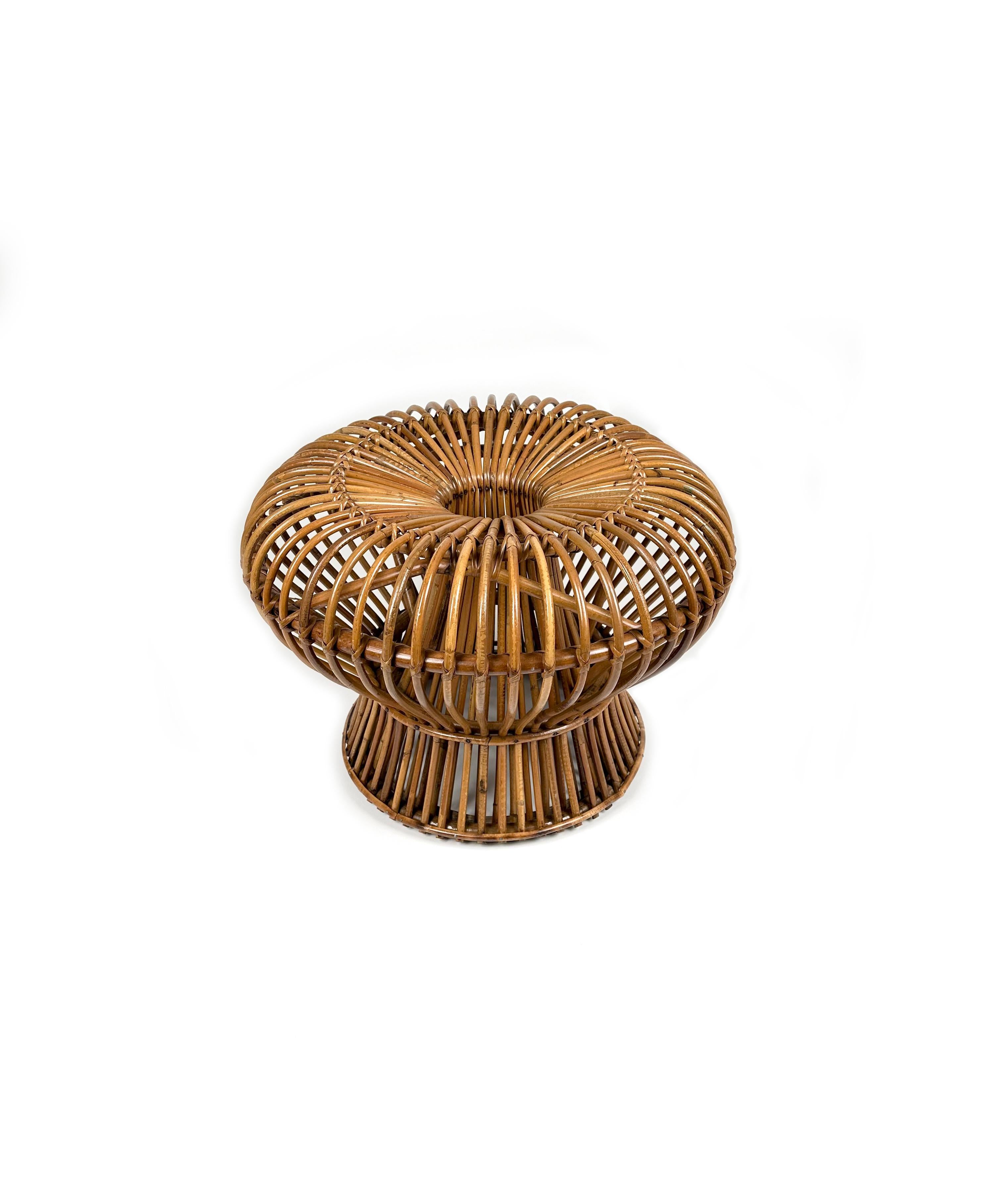 Italian Midcentury Ottoman Stool in Bamboo and Rattan Franco Albini Style, Italy, 1960s For Sale