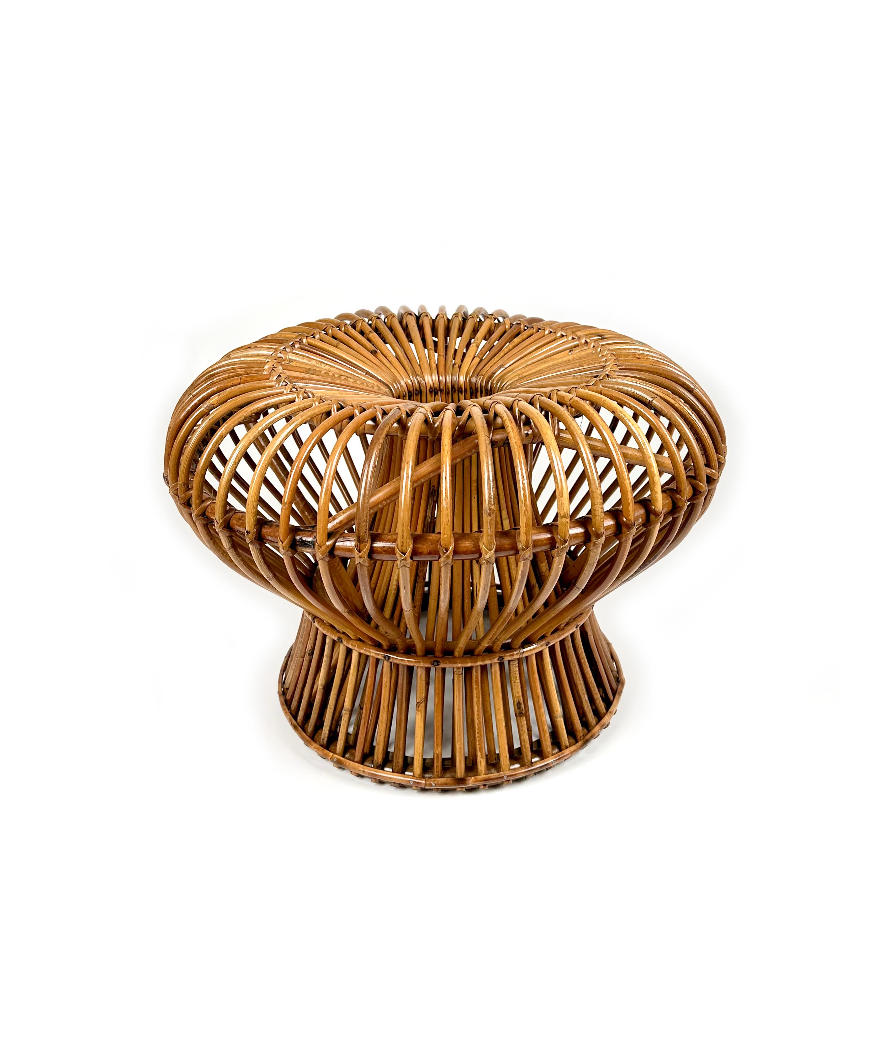 Midcentury Ottoman Stool in Bamboo and Rattan Franco Albini Style, Italy, 1960s In Good Condition For Sale In Rome, IT