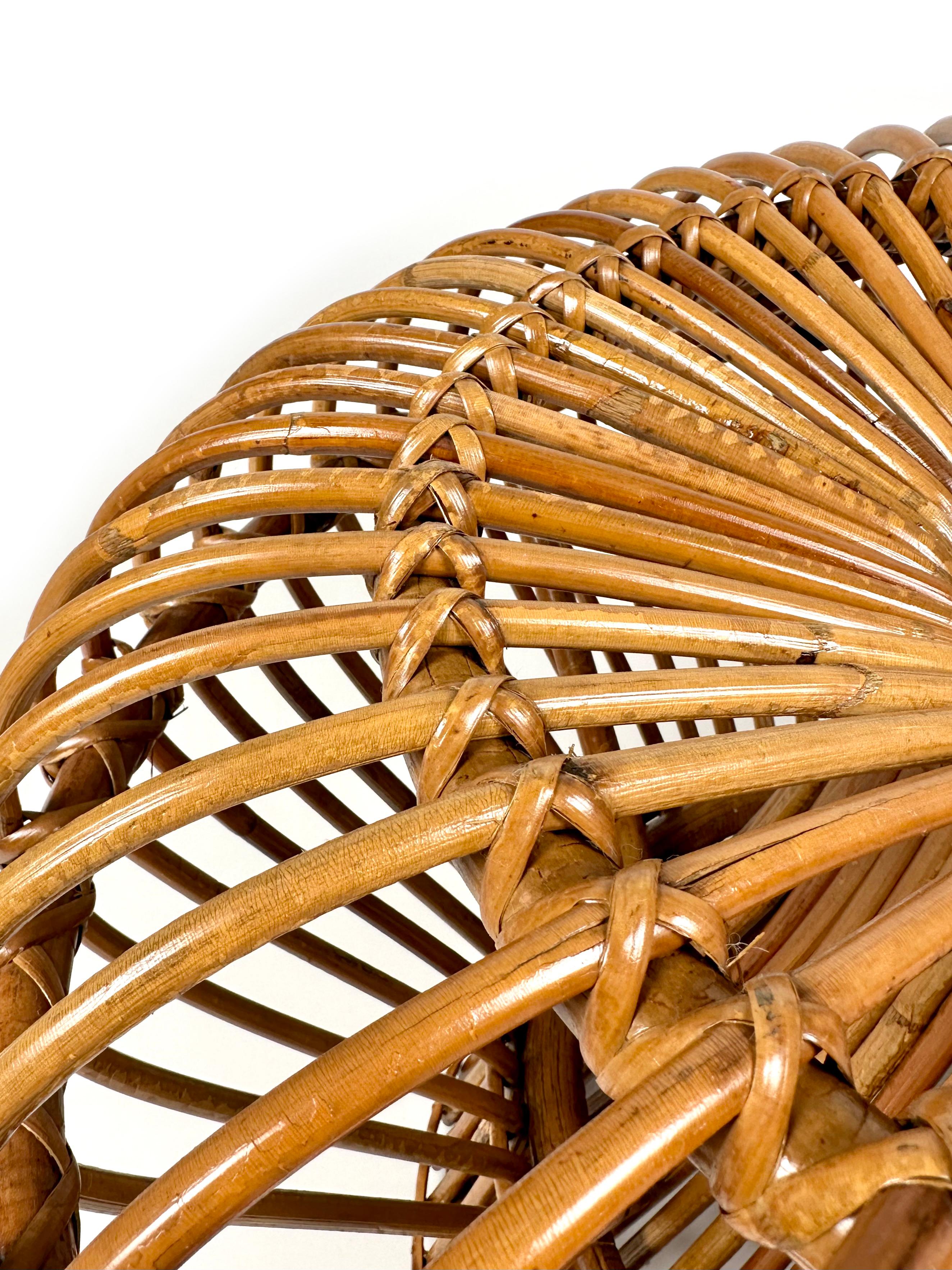 Midcentury Ottoman Stool in Bamboo and Rattan Franco Albini Style, Italy, 1960s 2