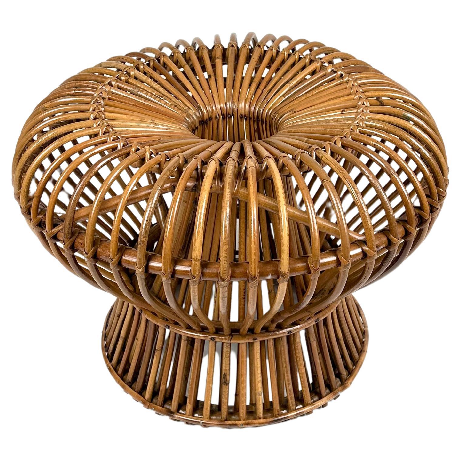 Midcentury Ottoman Stool in Bamboo and Rattan Franco Albini Style, Italy, 1960s