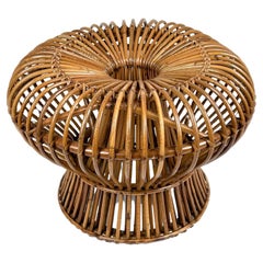 Vintage Midcentury Ottoman Stool in Bamboo and Rattan Franco Albini Style, Italy, 1960s
