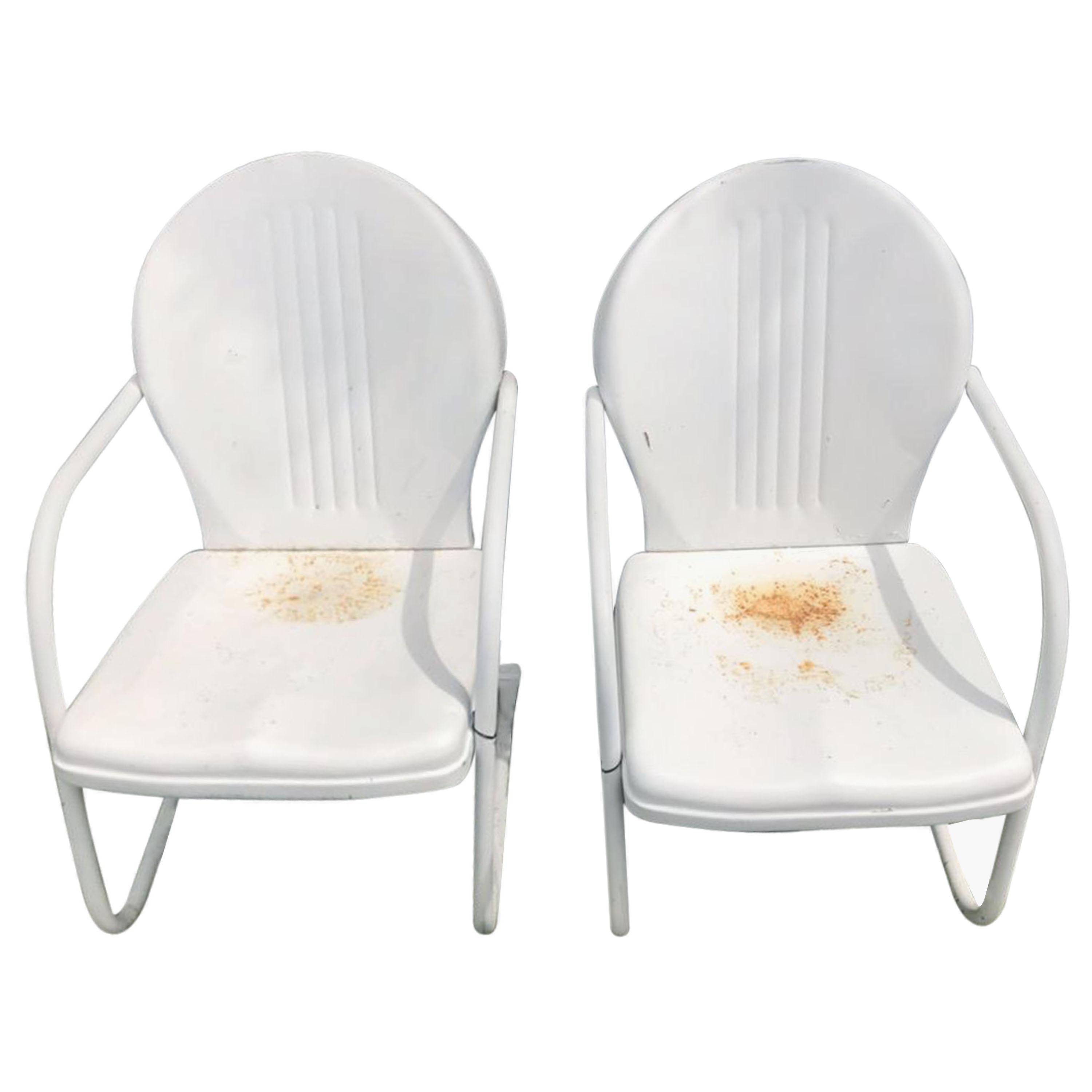 Midcentury Out Door Chairs in Old White Paint, Pair For Sale