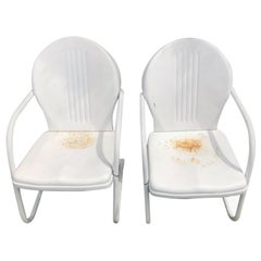 Vintage Midcentury Out Door Chairs in Old White Paint, Pair