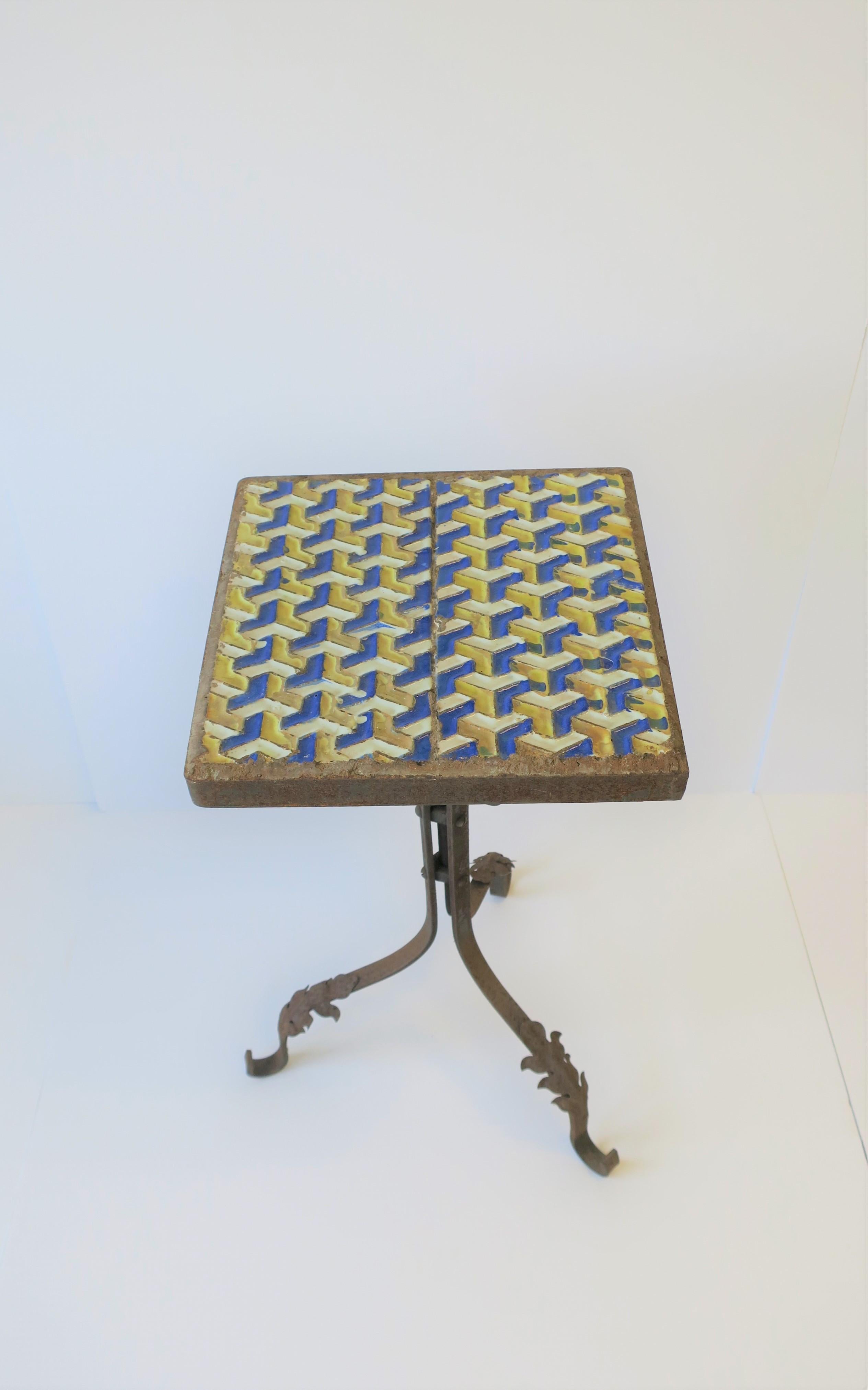 20th Century Midcentury Outdoor Patio Side Table with Geometric Ceramic Top