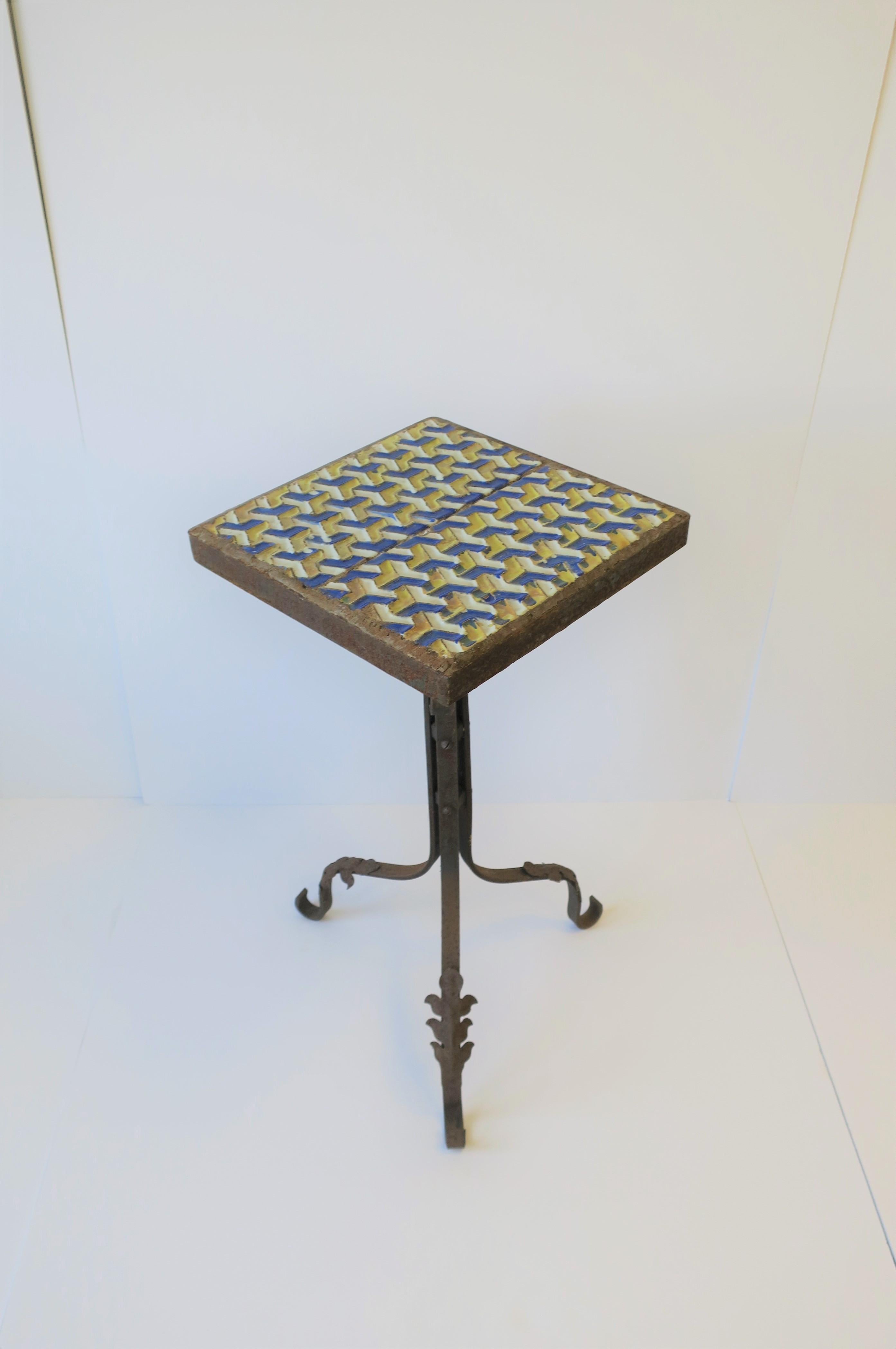 Midcentury Outdoor Patio Side Table with Geometric Ceramic Top 1