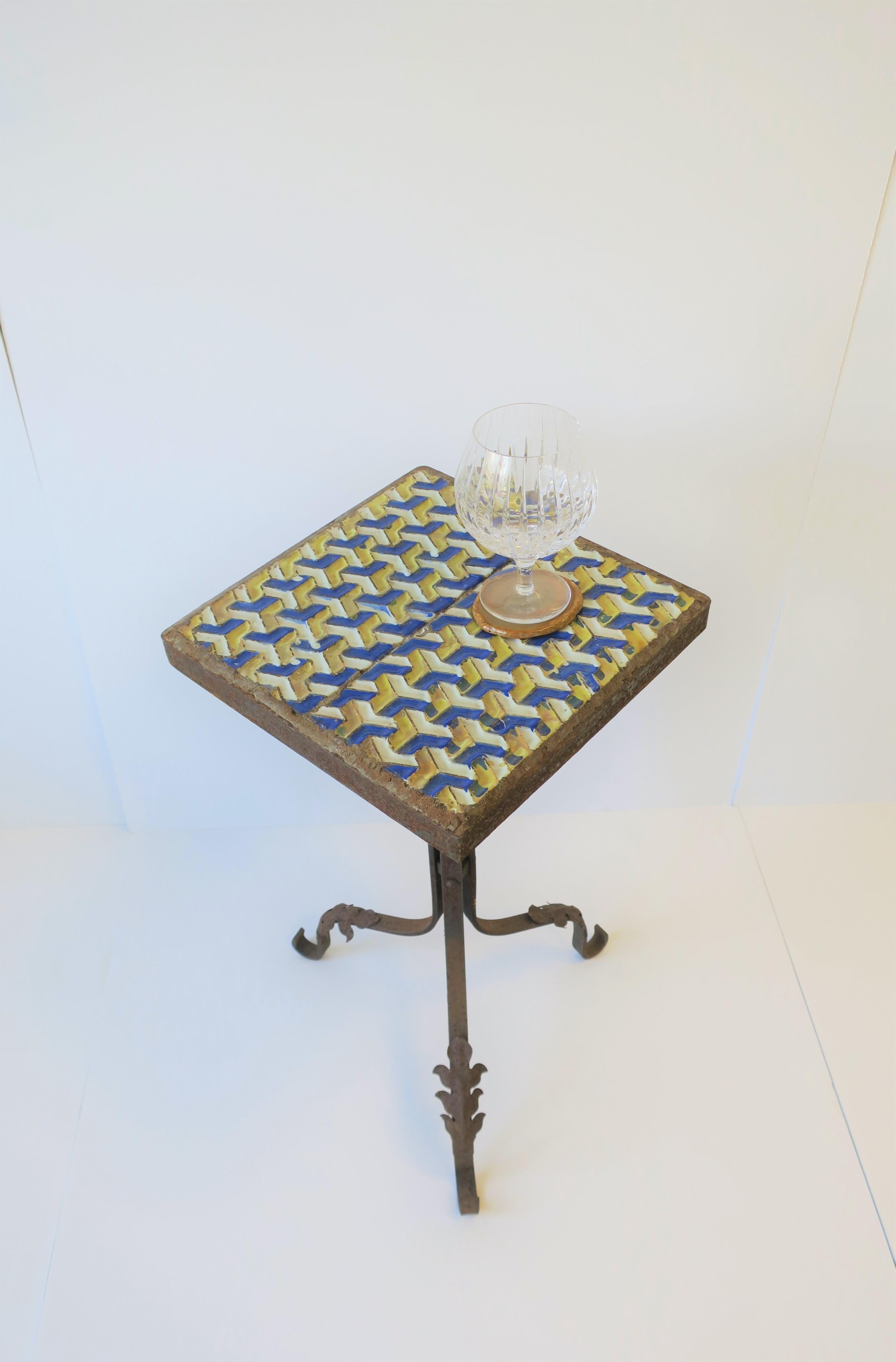 Midcentury Outdoor Patio Side Table with Geometric Ceramic Top 2