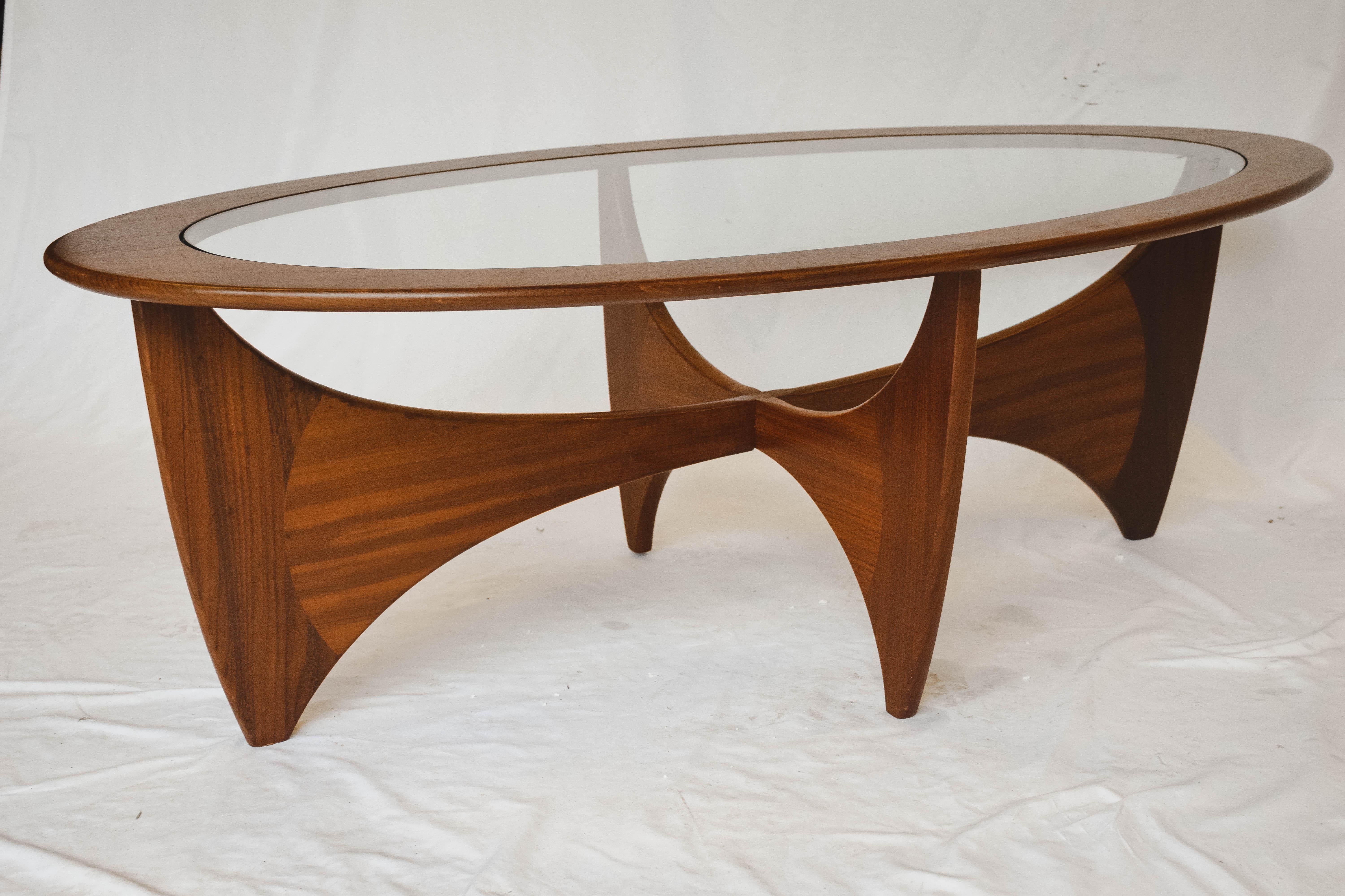 Midcentury Oval 'Astro' Coffee Table with Glass Top by G-Plan, 1960 1