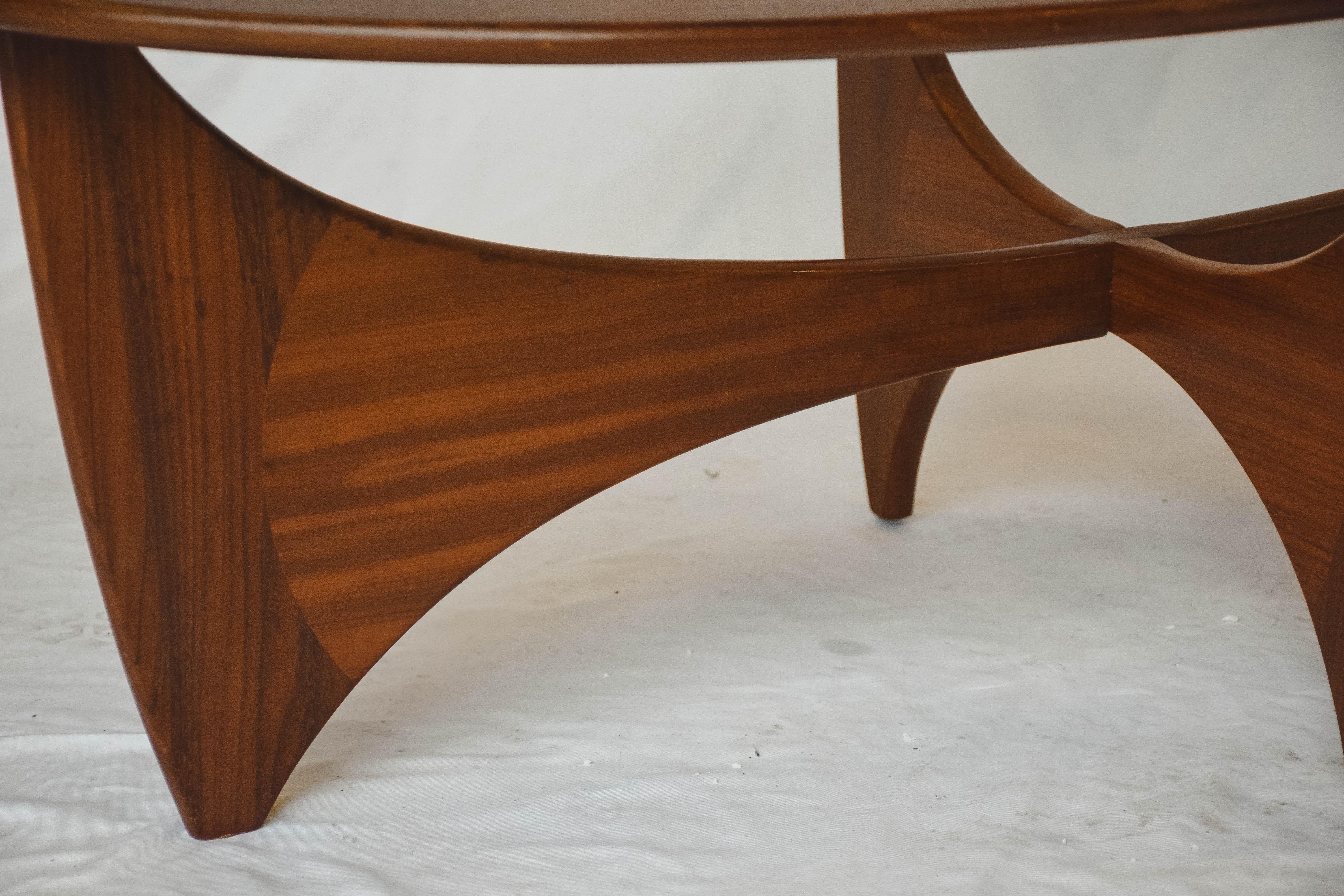 Teak Midcentury Oval 'Astro' Coffee Table with Glass Top by G-Plan, 1960