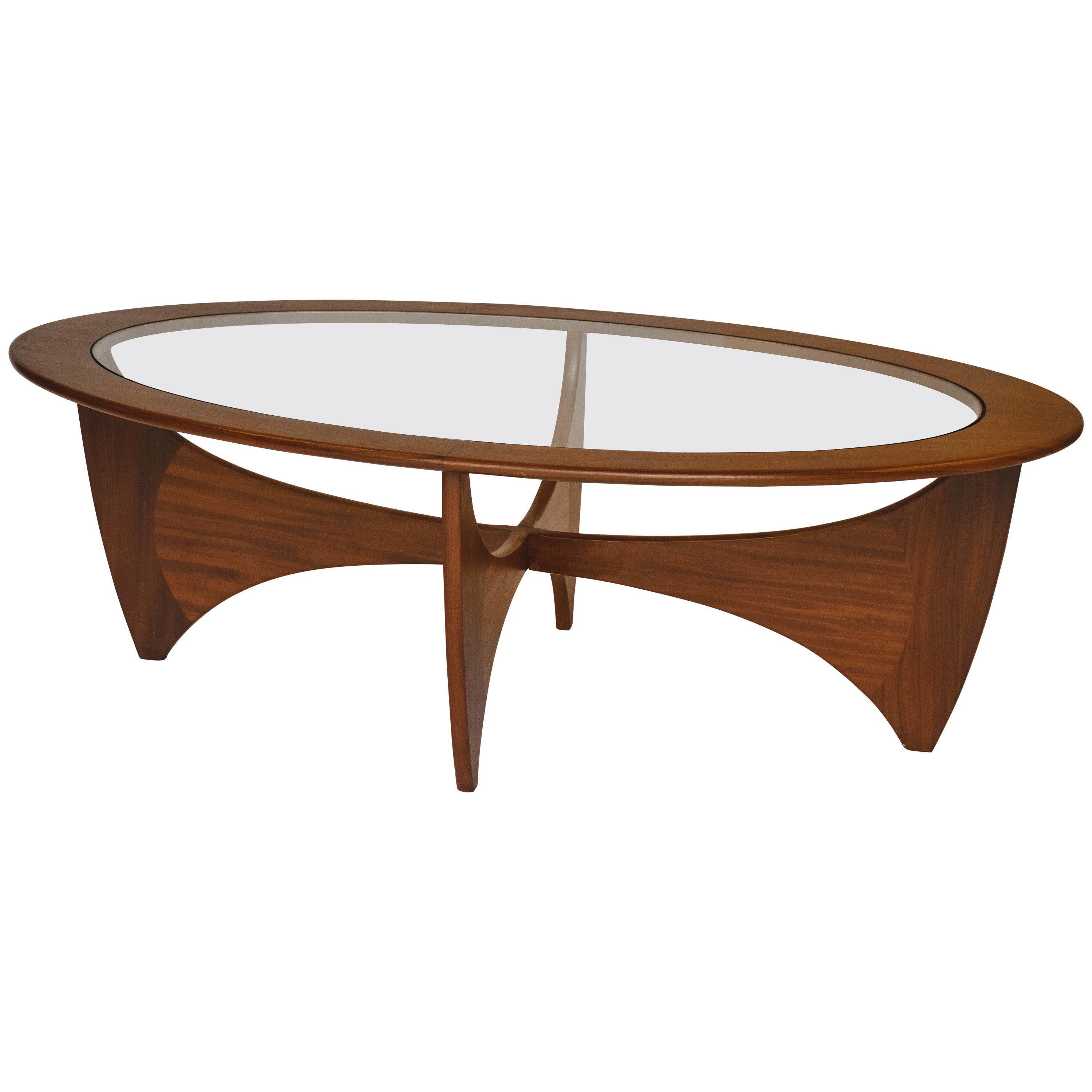 Midcentury Oval 'Astro' Coffee Table with Glass Top by G-Plan, 1960