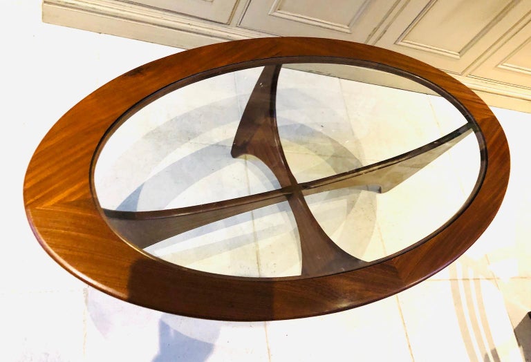Midcentury Oval 'Astro' Teak Coffee Table with Glass Top ...