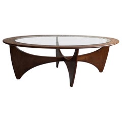 Vintage Midcentury Oval 'Astro' Teak Coffee Table with Glass Top by G-Plan, 1960s