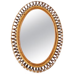 Midcentury Oval Bamboo Mirror Italy