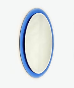 Midcentury Oval Blue Wall Mirror by Metalvetro Galvorame, Italy 1960s