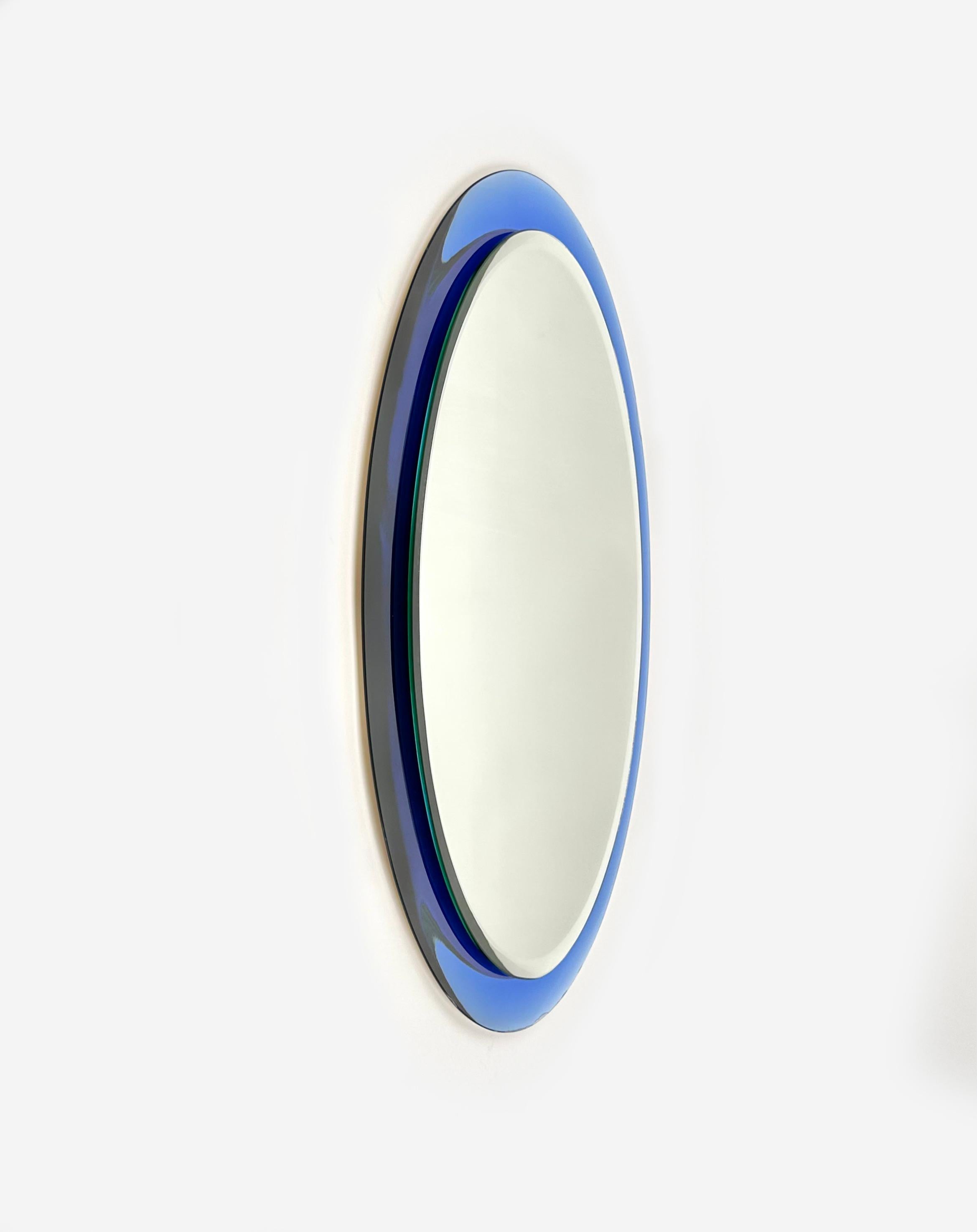Midcentury Oval Blue Wall Mirror by Metalvetro Galvorame, Italy 1960s In Good Condition In Rome, IT