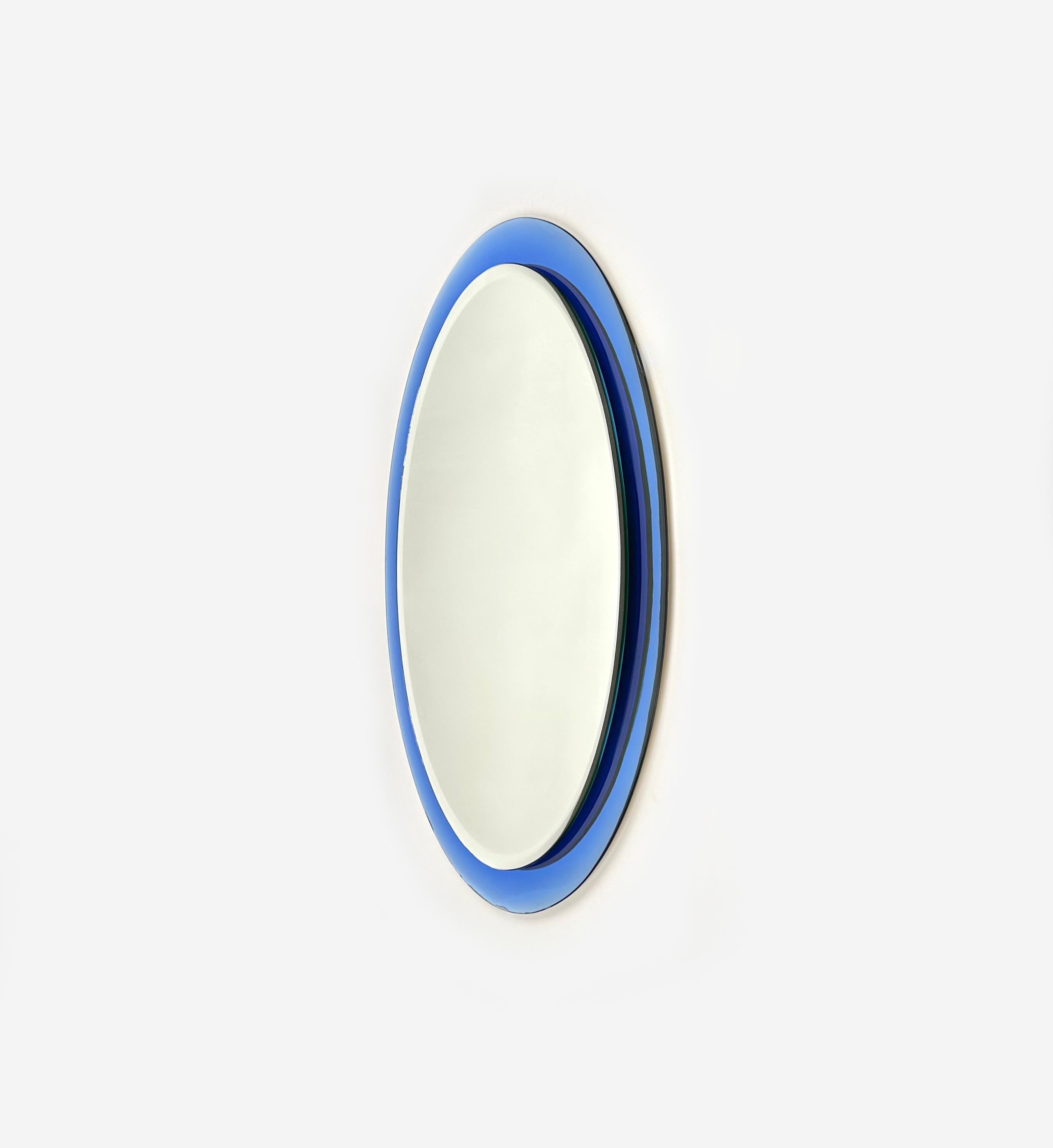 Midcentury Oval Blue Wall Mirror by Metalvetro Galvorame, Italy 1960s 1