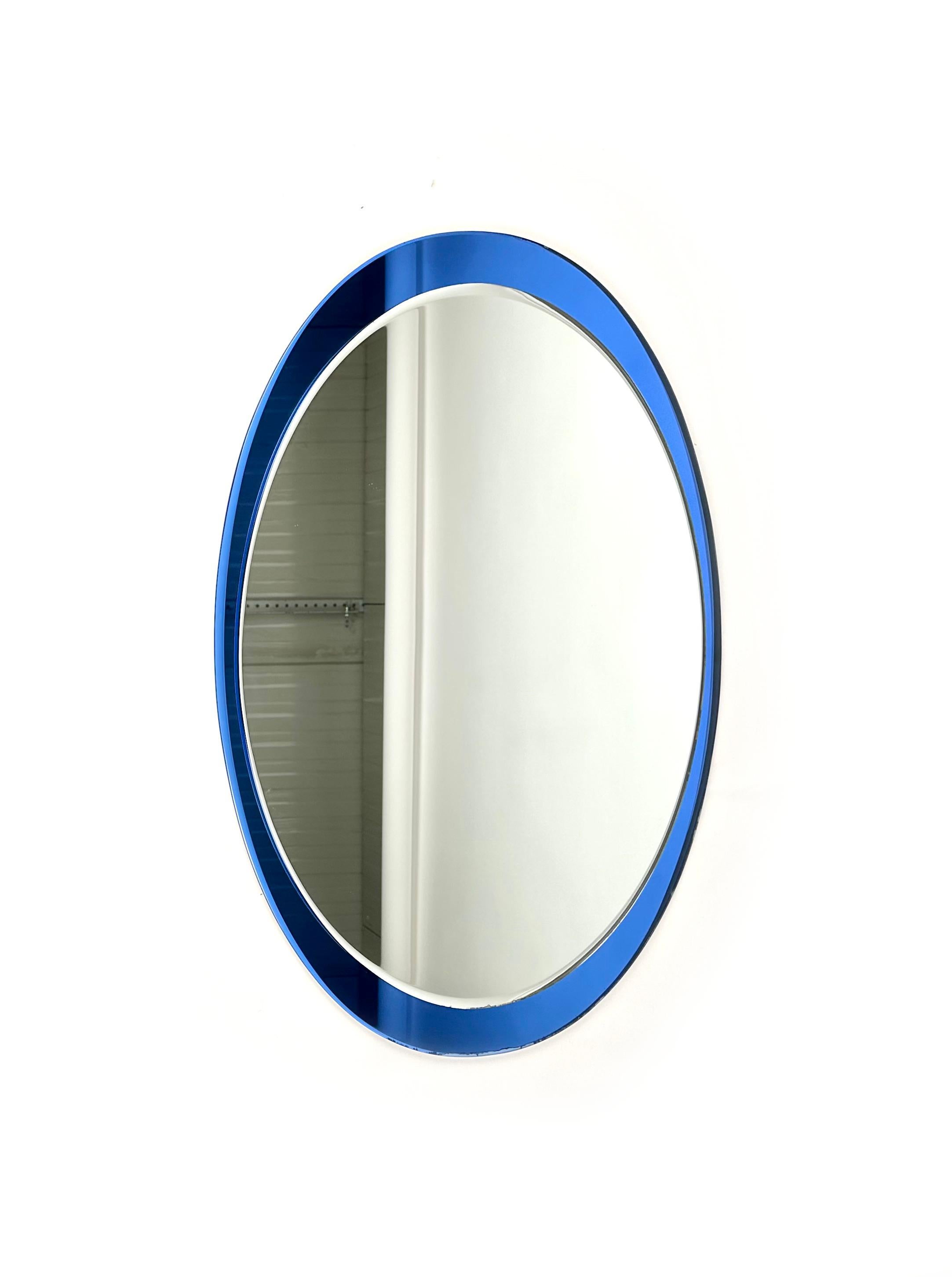 Mid-Century Modern Midcentury Oval Blue Wall Mirror by Metalvetro Galvorame, Italy, 1970s