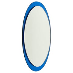 Midcentury Oval Blue Wall Mirror by Metalvetro Galvorame, Italy, 1970s
