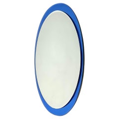 Midcentury Oval Blue Wall Mirror by Metalvetro Galvorame, Italy, 1970s