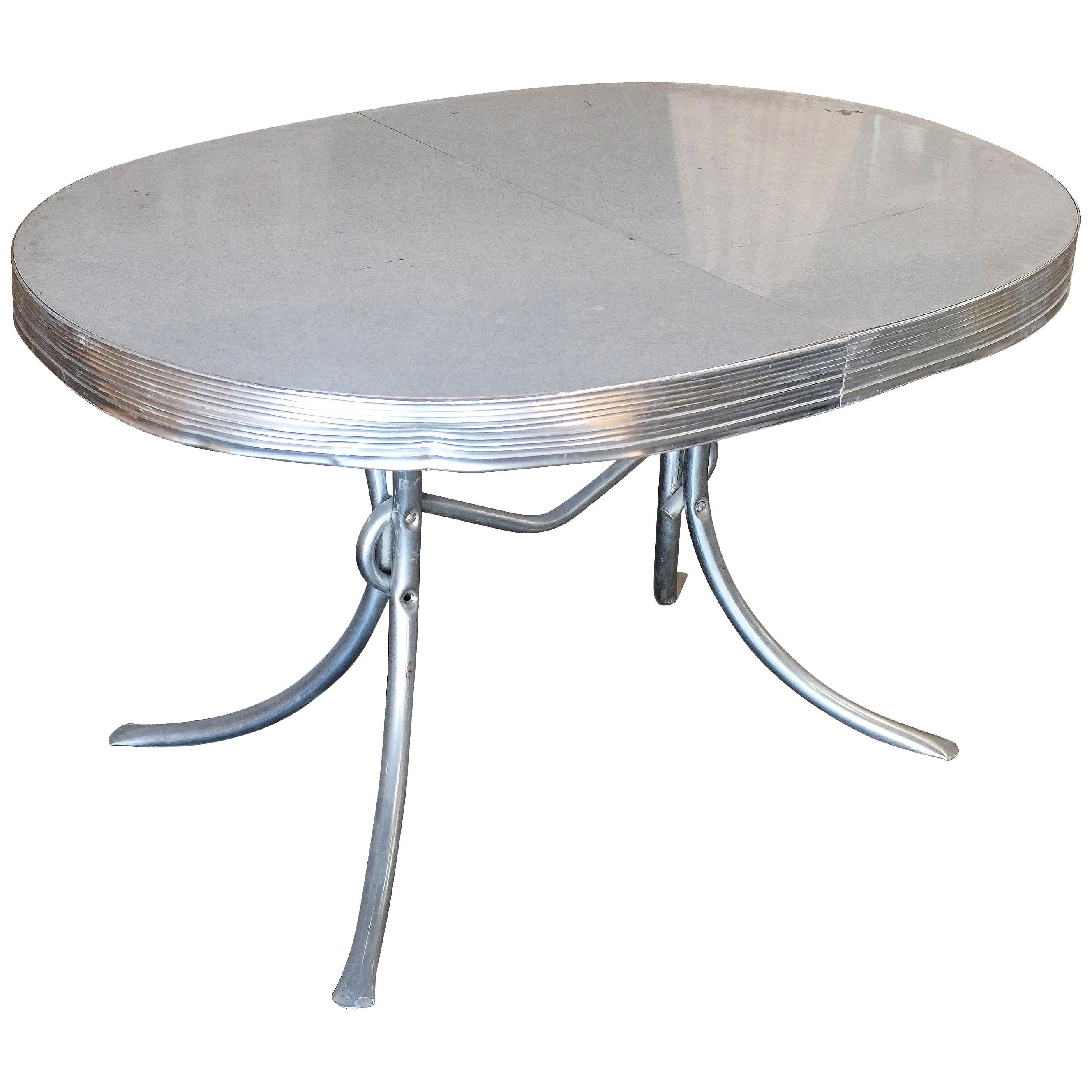 Midcentury Oval Formica Kitchen Dining Table with Chrome Legs