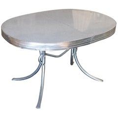 Midcentury Oval Formica Kitchen Dining Table with Chrome Legs