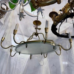 Midcentury Oval Frosted Glass Chandelier