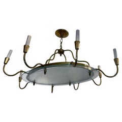 Midcentury Oval Frosted Glass Chandelier