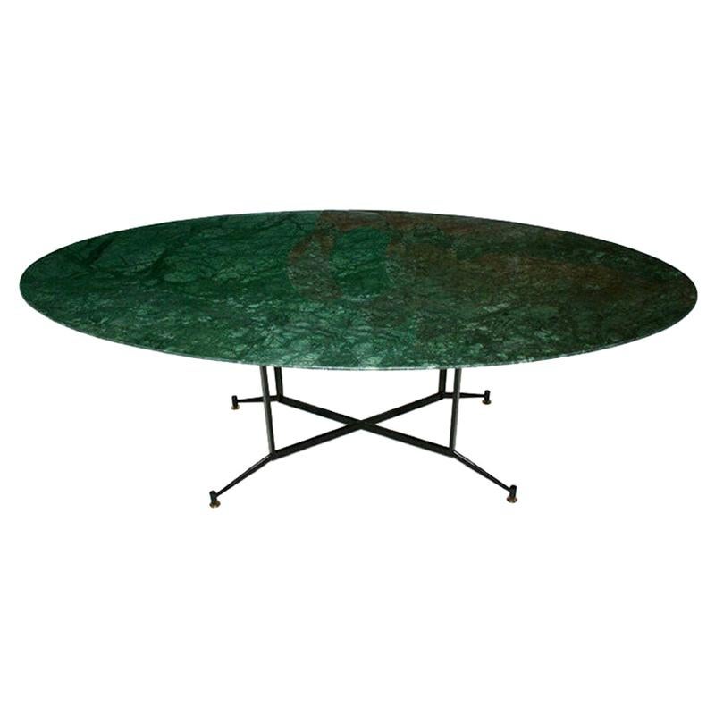 Midcentury Oval Green Marble Italian Dining Table, Italy, 1950