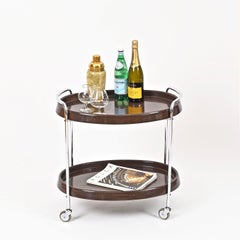 Midcentury Oval Italian Bar Cart in Chrome and Brown ABS, 1970s