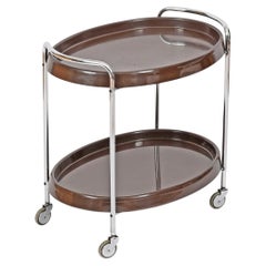Midcentury Oval Italian Bar Cart in Chrome and Brown ABS, 1970s