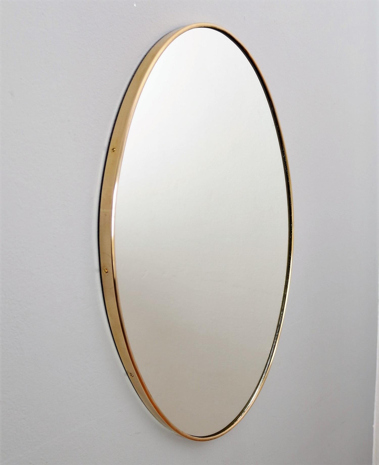 Midcentury Oval Italian Brass Wall Mirror, 1950s 5