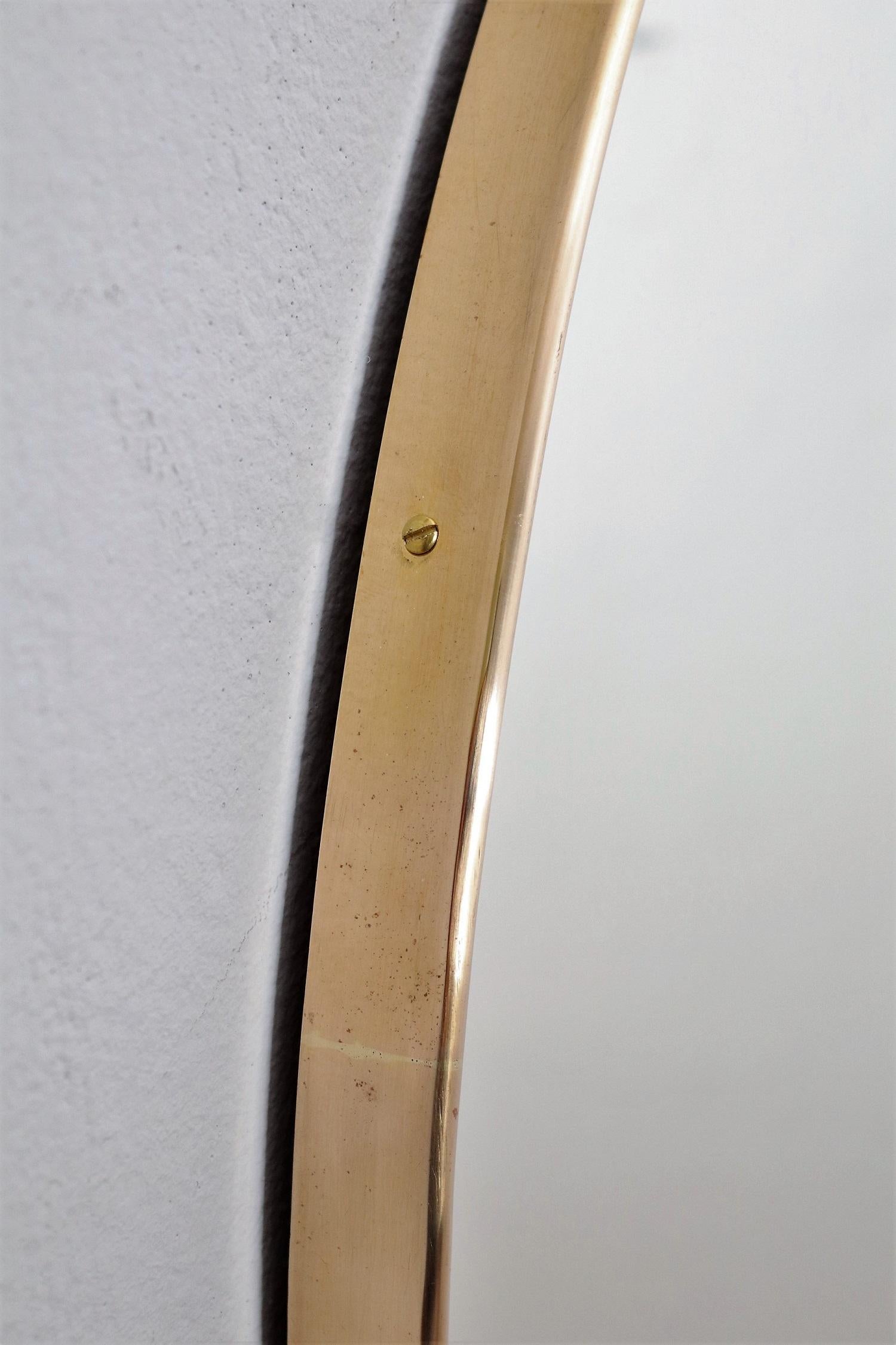 Midcentury Oval Italian Brass Wall Mirror, 1950s 3