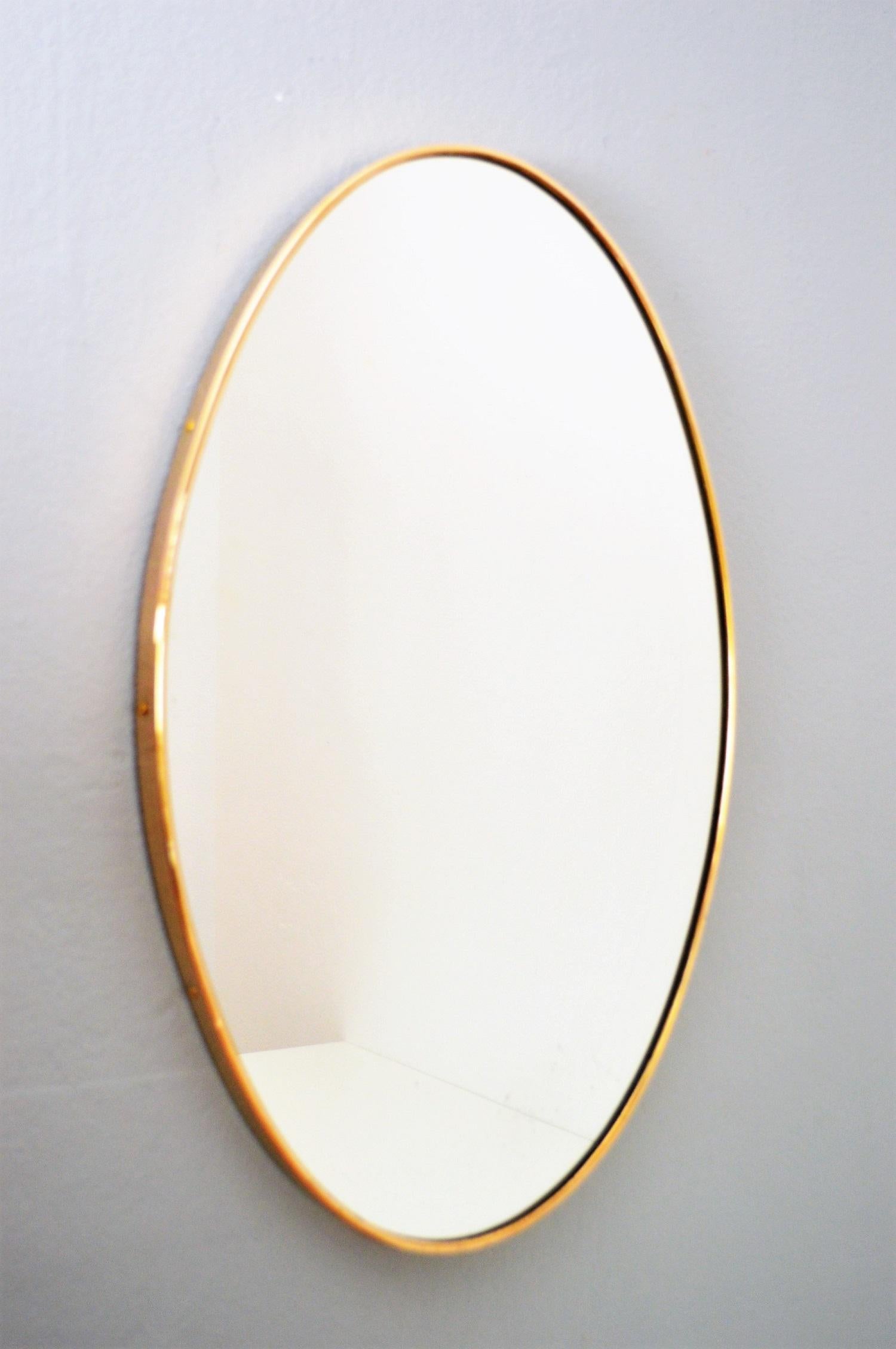 Midcentury Oval Italian Brass Wall Mirror, 1950s 4