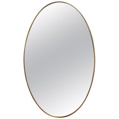 Midcentury Oval Italian Wall Mirror with Brass Frame, circa 1950s