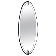 Midcentury Oval Mirror with Iron Floating Style Frame