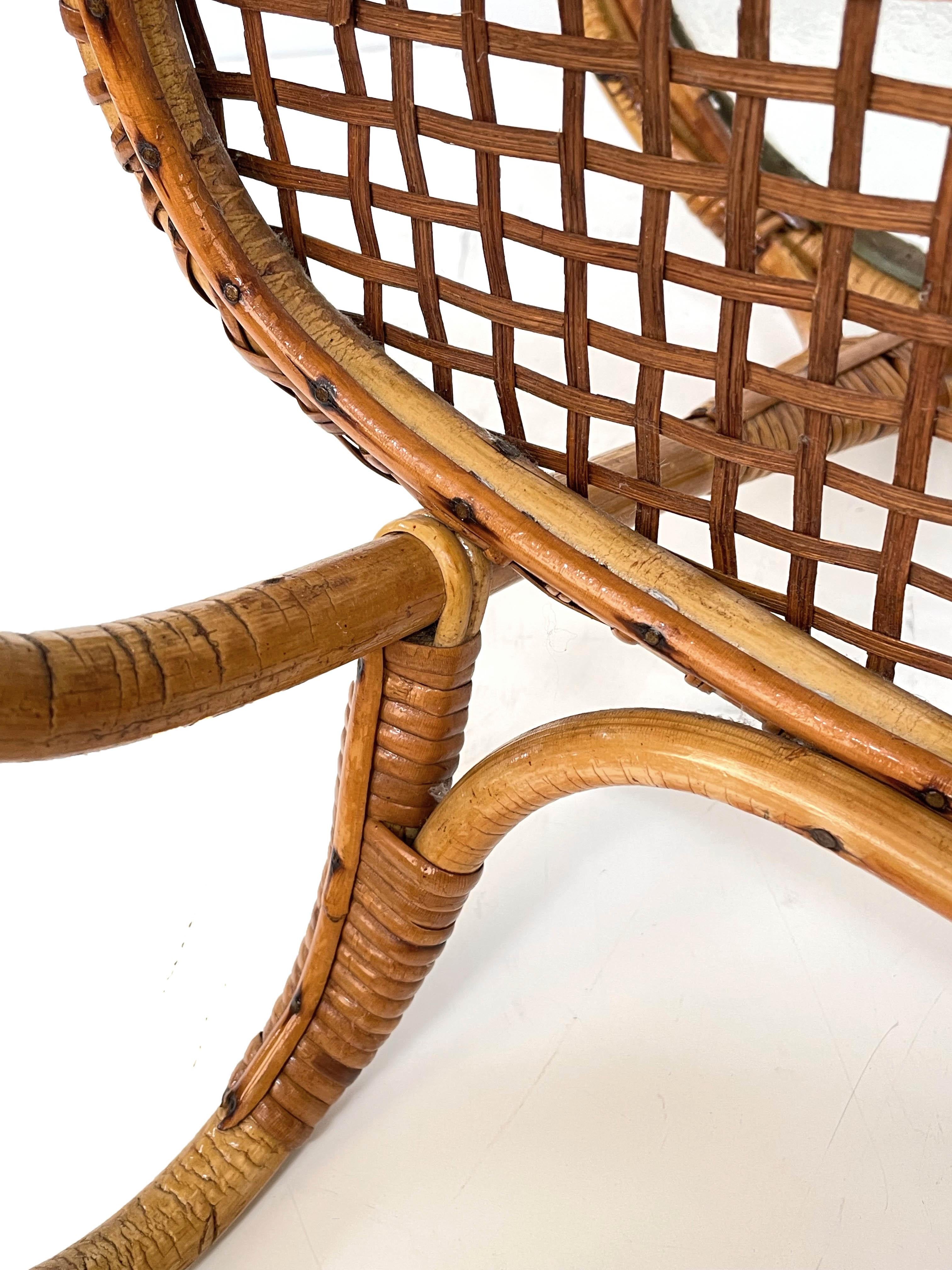 Midcentury Oval Rattan and Bamboo Dutch Coffee Table with Glass Top, 1950s 10
