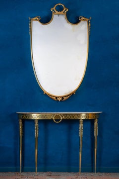 Midcentury Oval Shaped Brass Console Table Italy, 1950