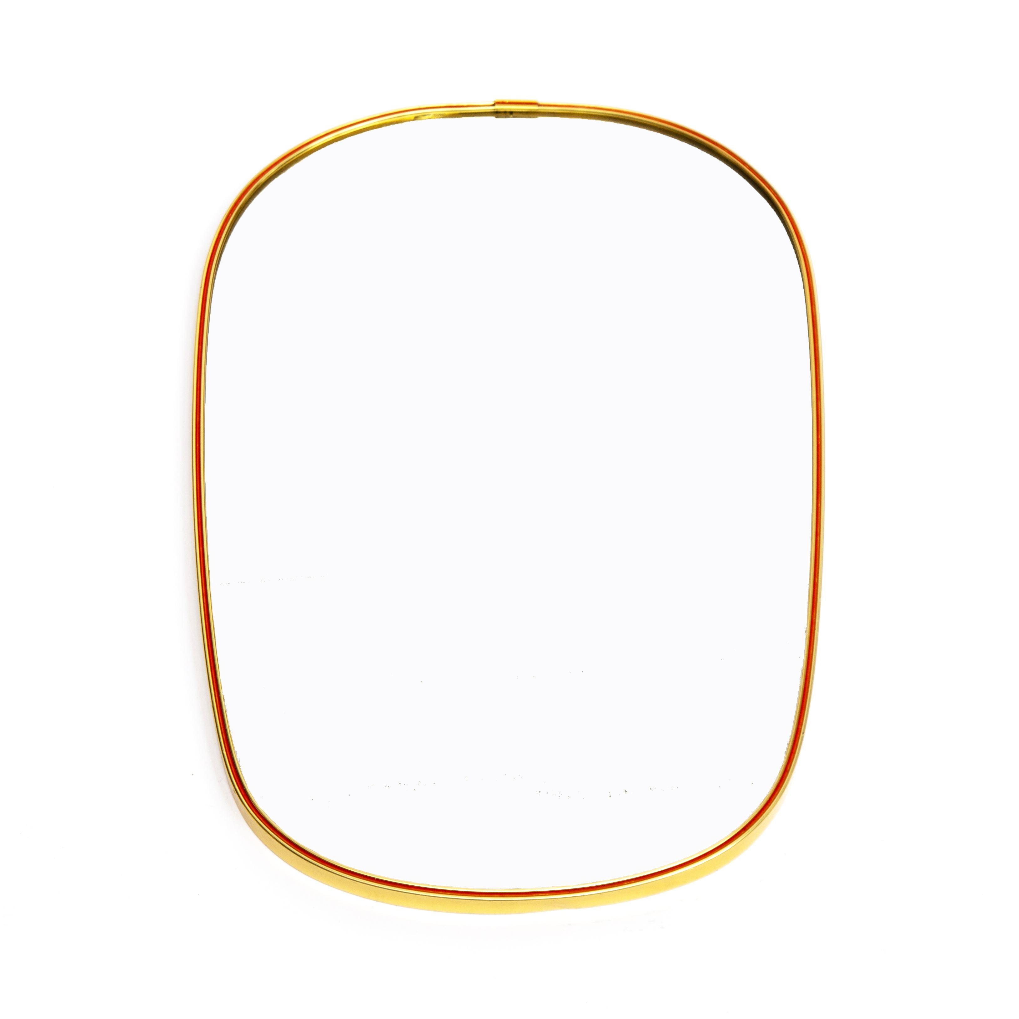 Anodized Midcentury Oval Shaped Brass Mirror, 1950s