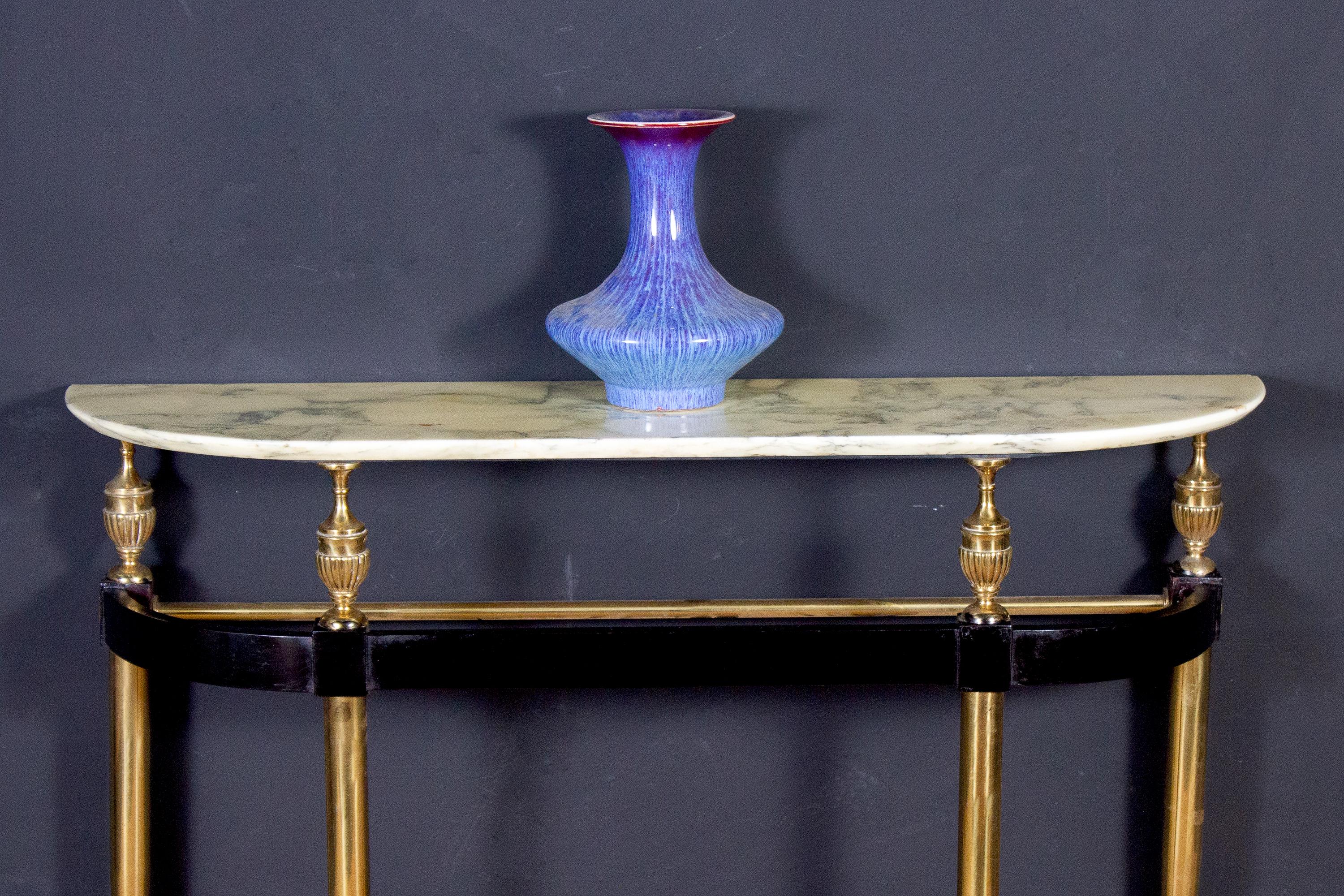 Mid-Century Modern Midcentury Oval Shaped Gilt Bronze Console Table Italy, 1950