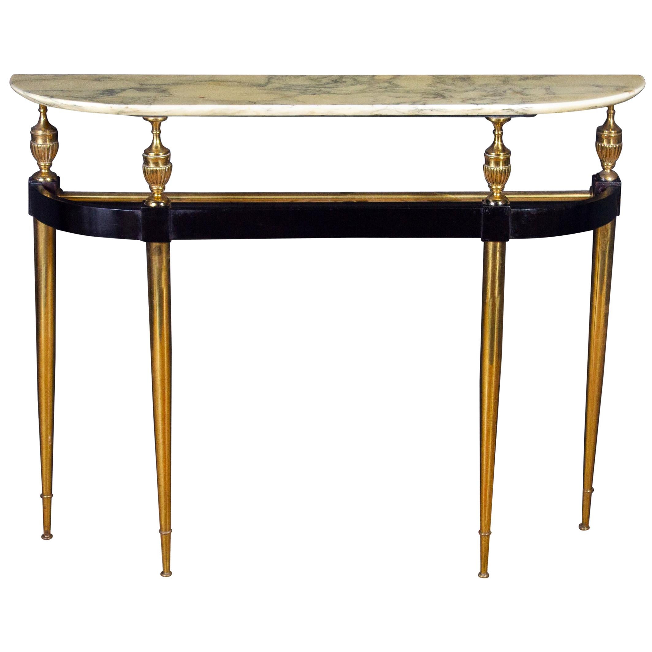 Midcentury Oval Shaped Gilt Bronze Console Table Italy, 1950