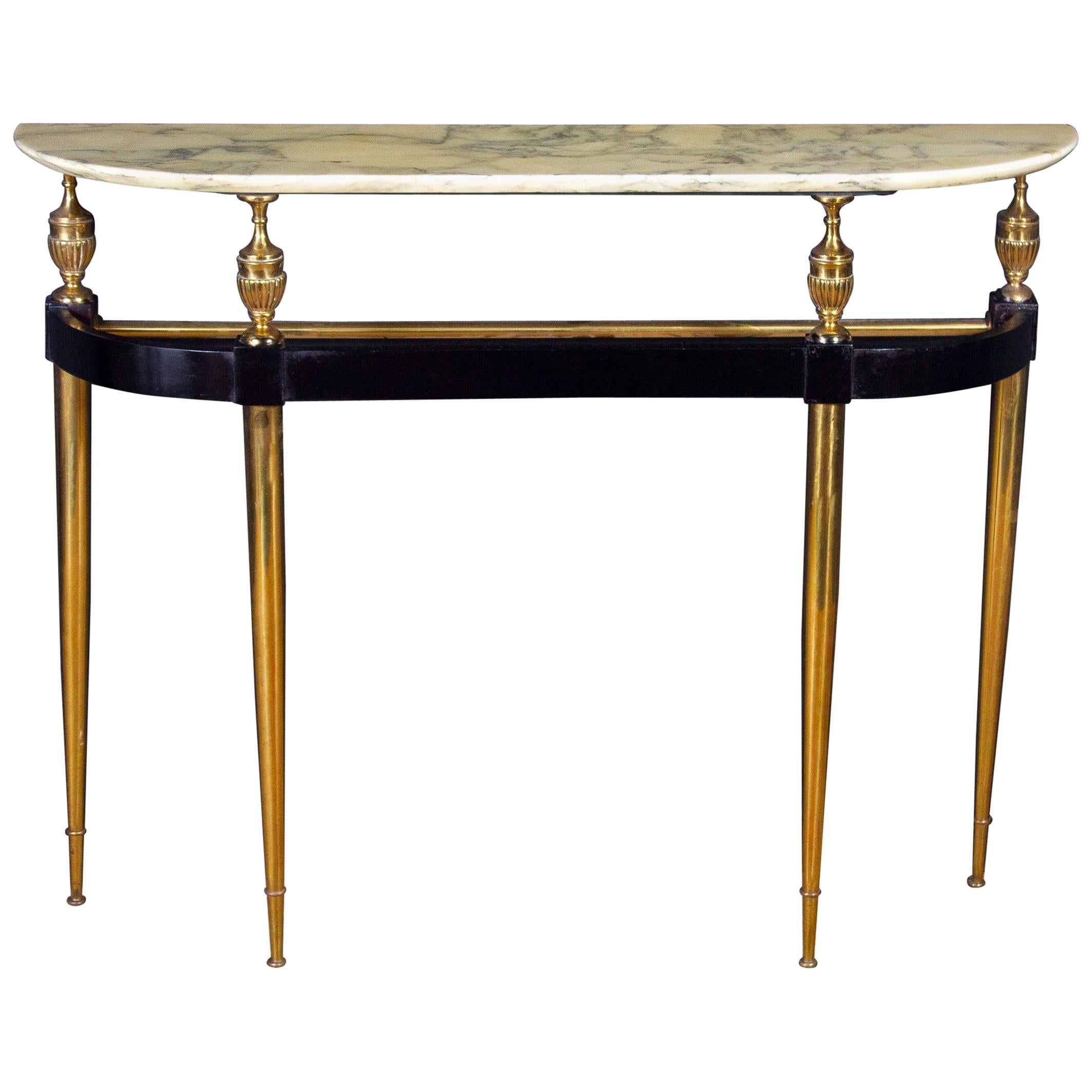 Midcentury Oval Shaped Gilt Bronze Console Table Italy, 1950