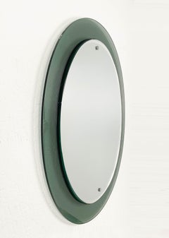 Midcentury Oval Wall Glass Framed Mirror Attributed to Cristal Art, Italy, 1960s
