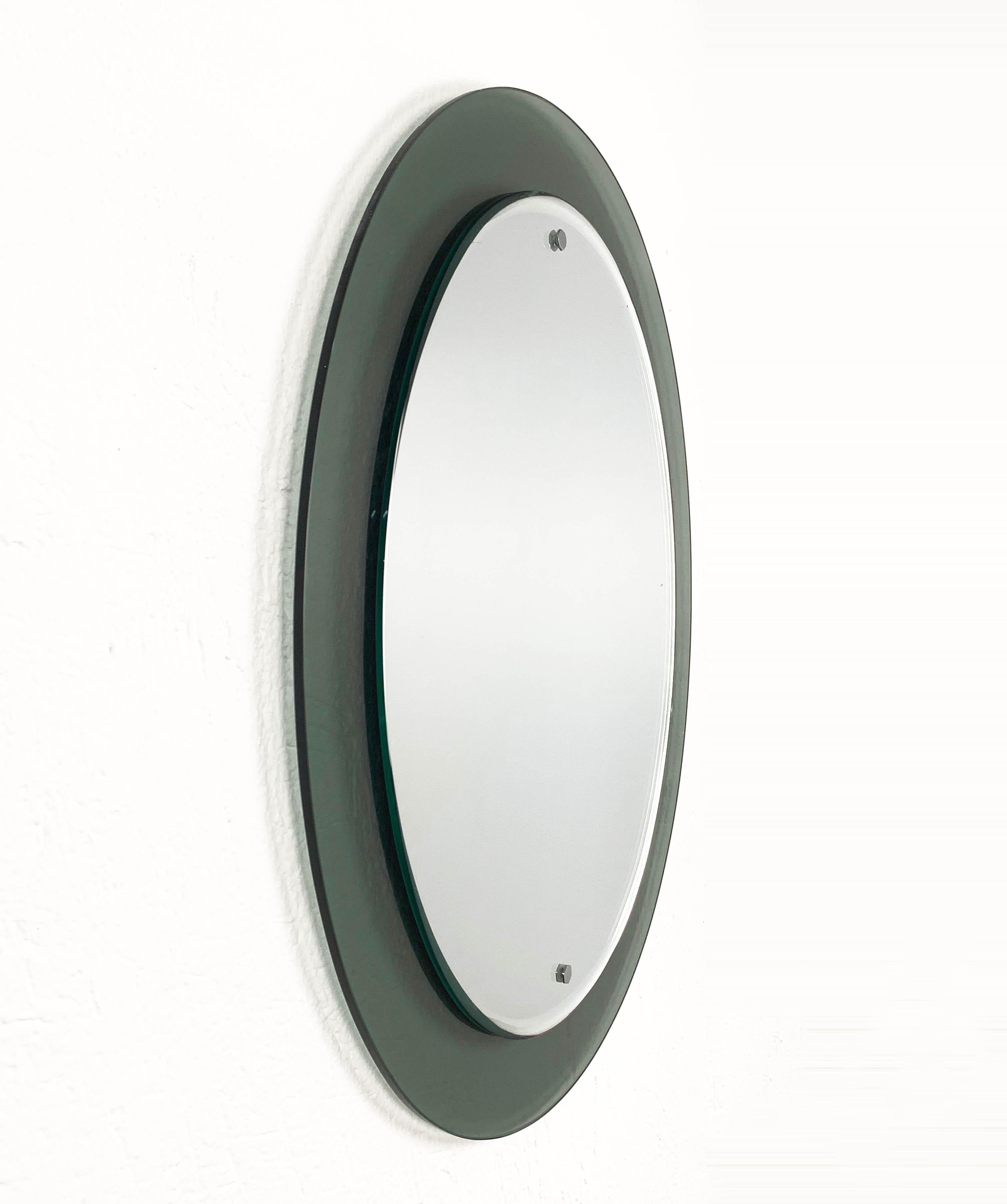 Italian Midcentury Oval Wall Glass Framed Mirror Attributed to Cristal Art, Italy, 1960s
