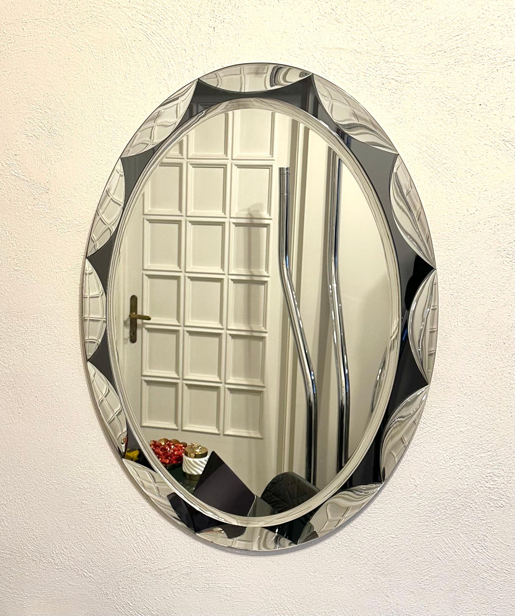 Late 20th Century Midcentury Oval Wall Mirror by Metalvetro Galvorame, Italy, 1970s