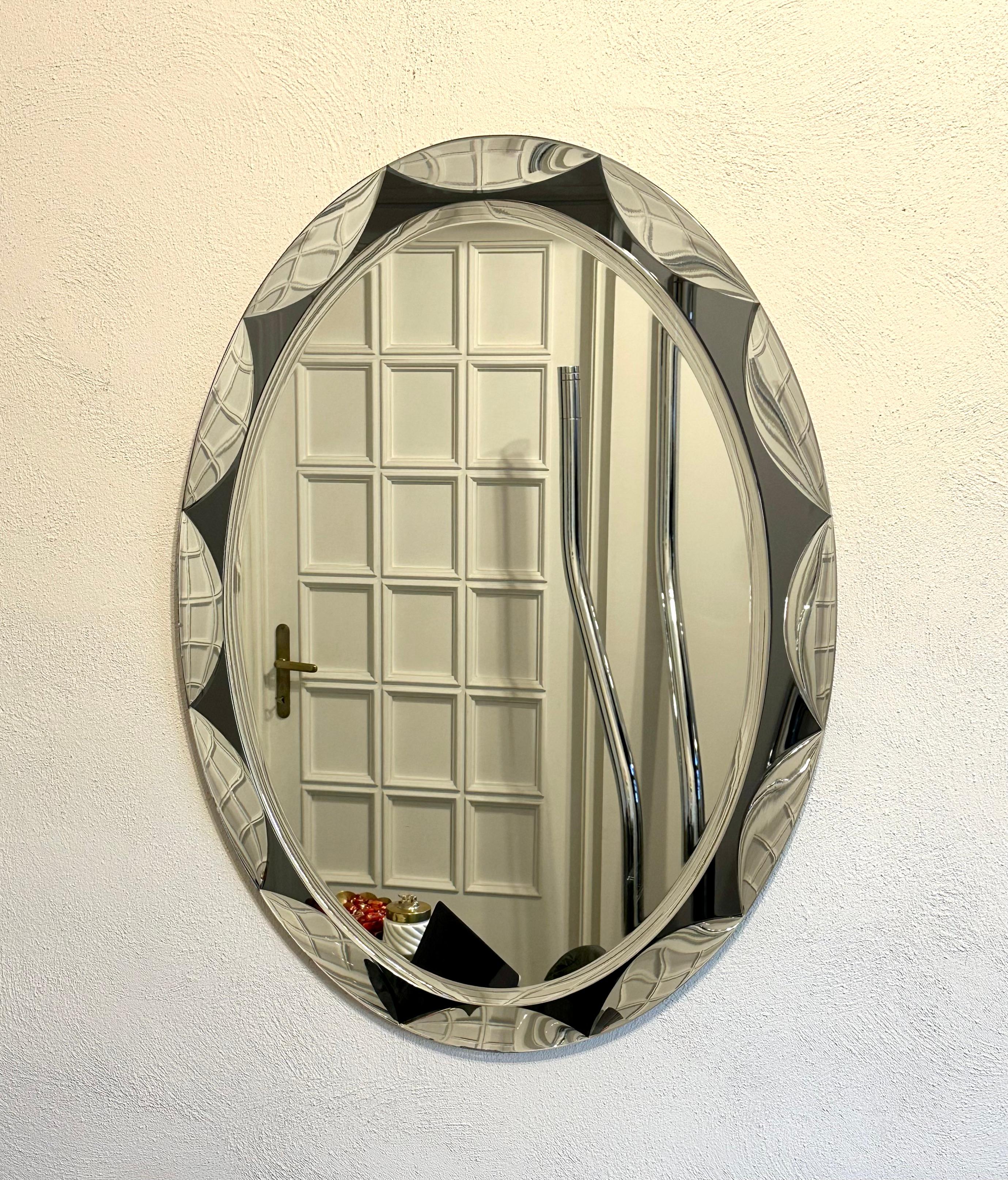 Midcentury Oval Wall Mirror by Metalvetro Galvorame, Italy, 1970s 1