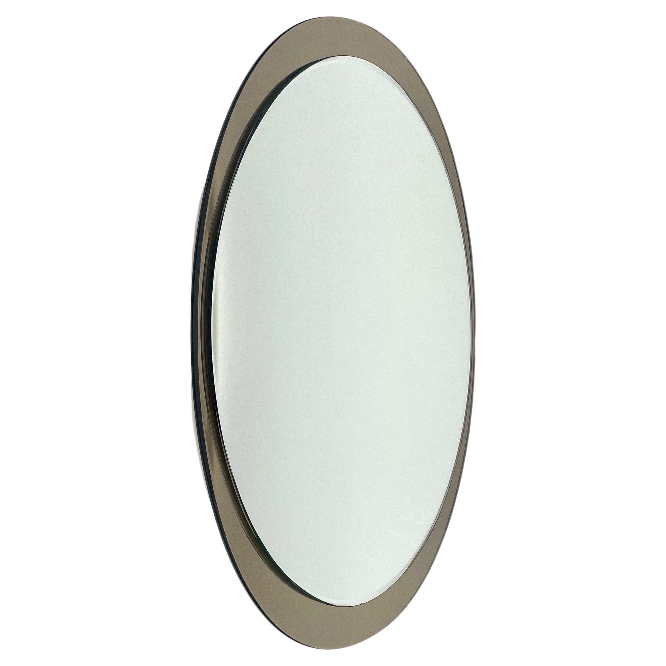 Pair of Oval Gilded Brass Midcentury Italian Mirrors, 1970 For Sale at