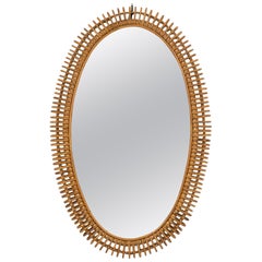 Midcentury Oval Wall Mirror in Rattan and Bamboo, Italy 1960s