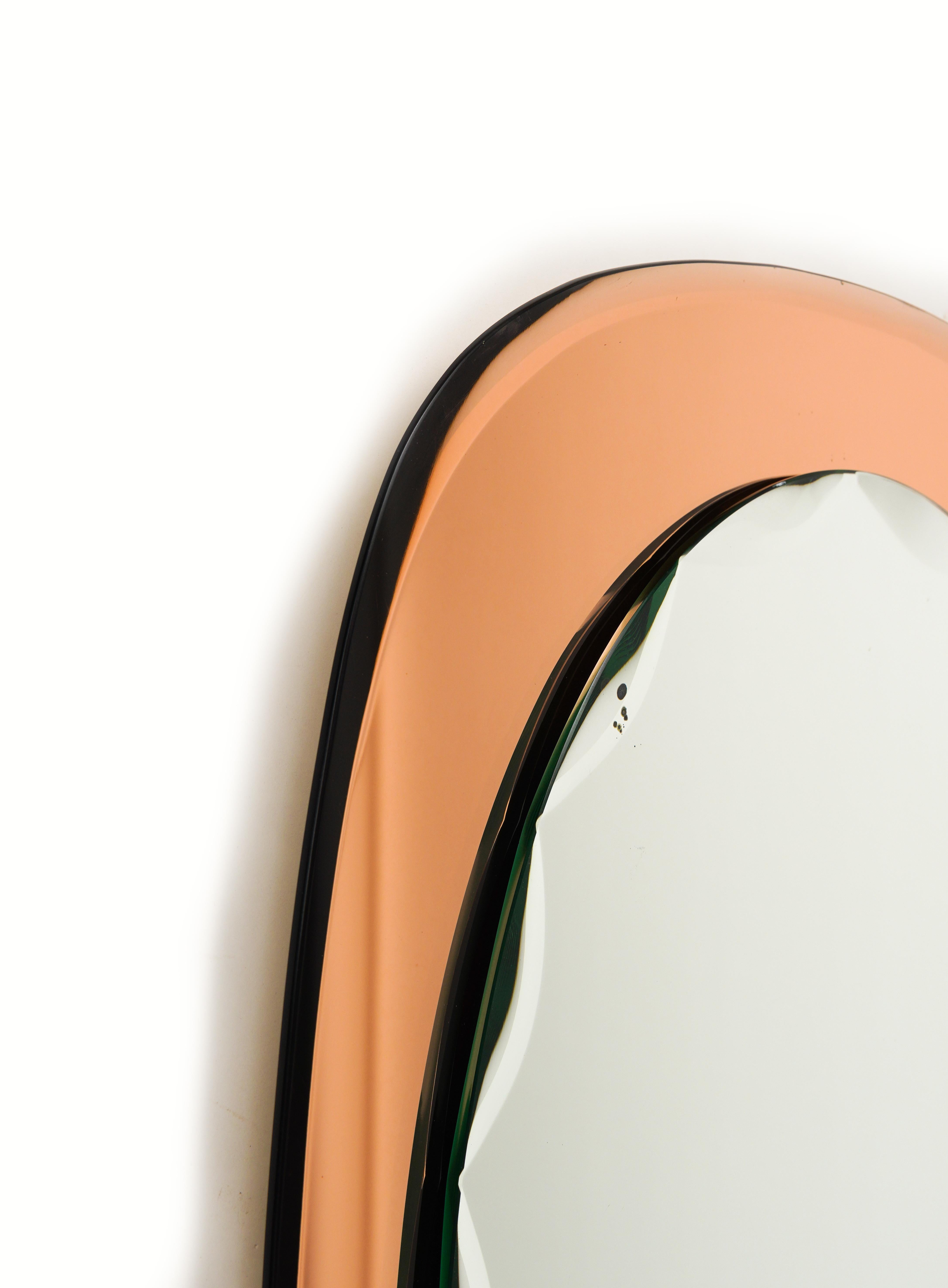 Midcentury Oval Wall Mirror rose gold Glass Frame by Cristal Arte, Italy 1960s For Sale 3