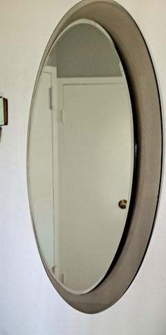 Midcentury Oval Wall Mirror whit Smoked Glass Frame by Cristal Arte