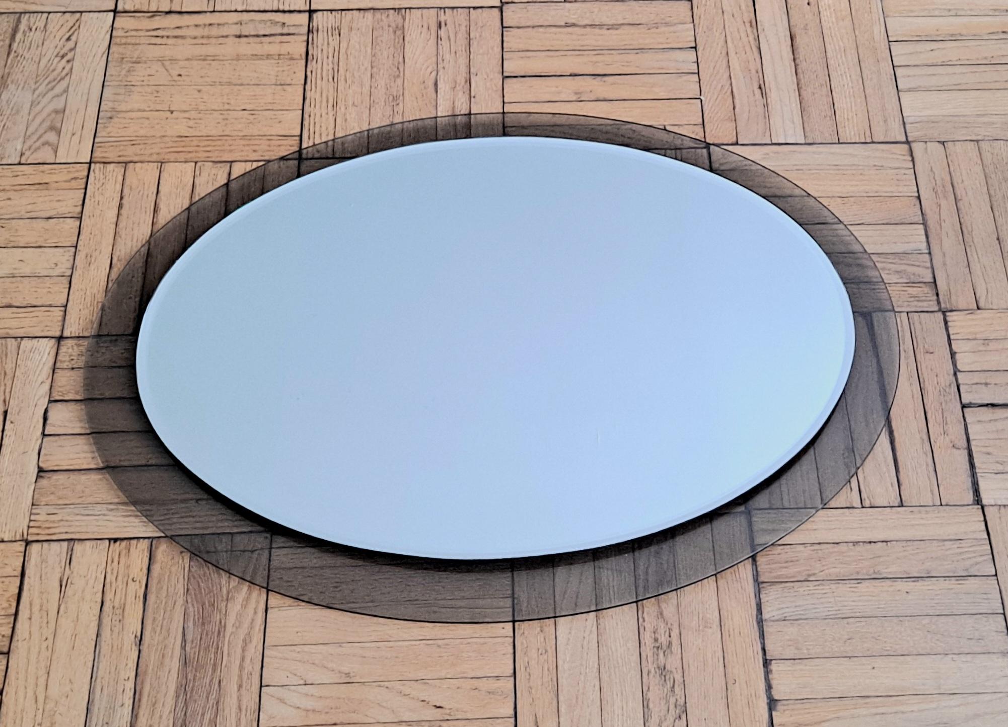 Mid-Century Modern Midcentury Oval Wall Mirror whit Smoked Glass Frame by Cristal Arte For Sale