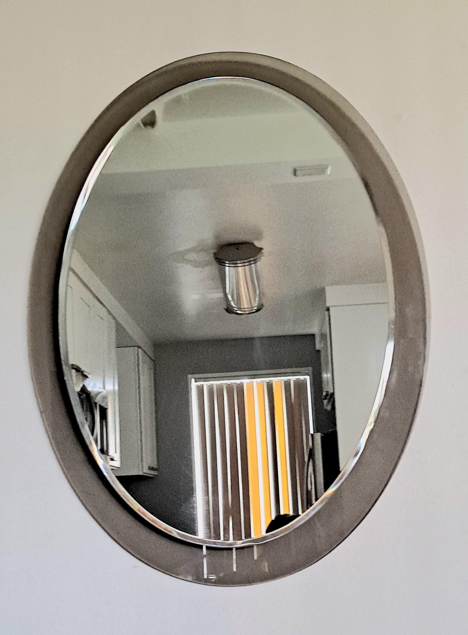 Metal Midcentury Oval Wall Mirror whit Smoked Glass Frame by Cristal Arte For Sale